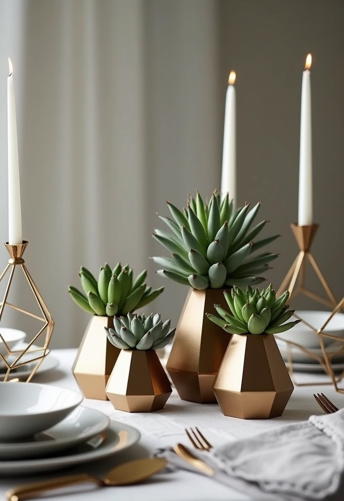 10 Stunning Seasonal Dining Table Centerpieces That'll WOW Your Guests! - 10. Modern Geometric Centerpiece