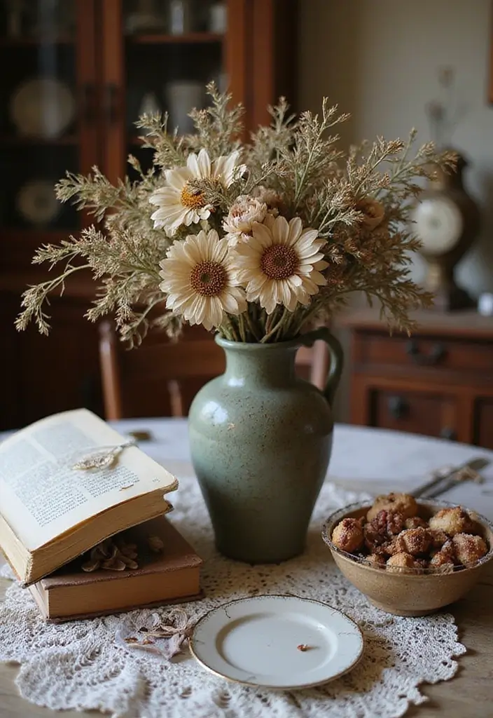 10 Stunning Seasonal Dining Table Centerpieces That'll WOW Your Guests! - 8. Vintage Charm Centerpiece