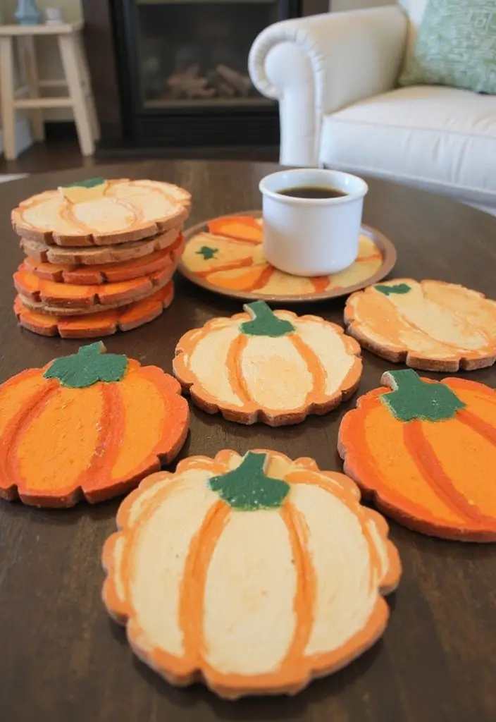 15 Fall Pumpkins Decor Ideas That Will Cozy Up Your Home in Minutes - 15. DIY Pumpkin Coasters
