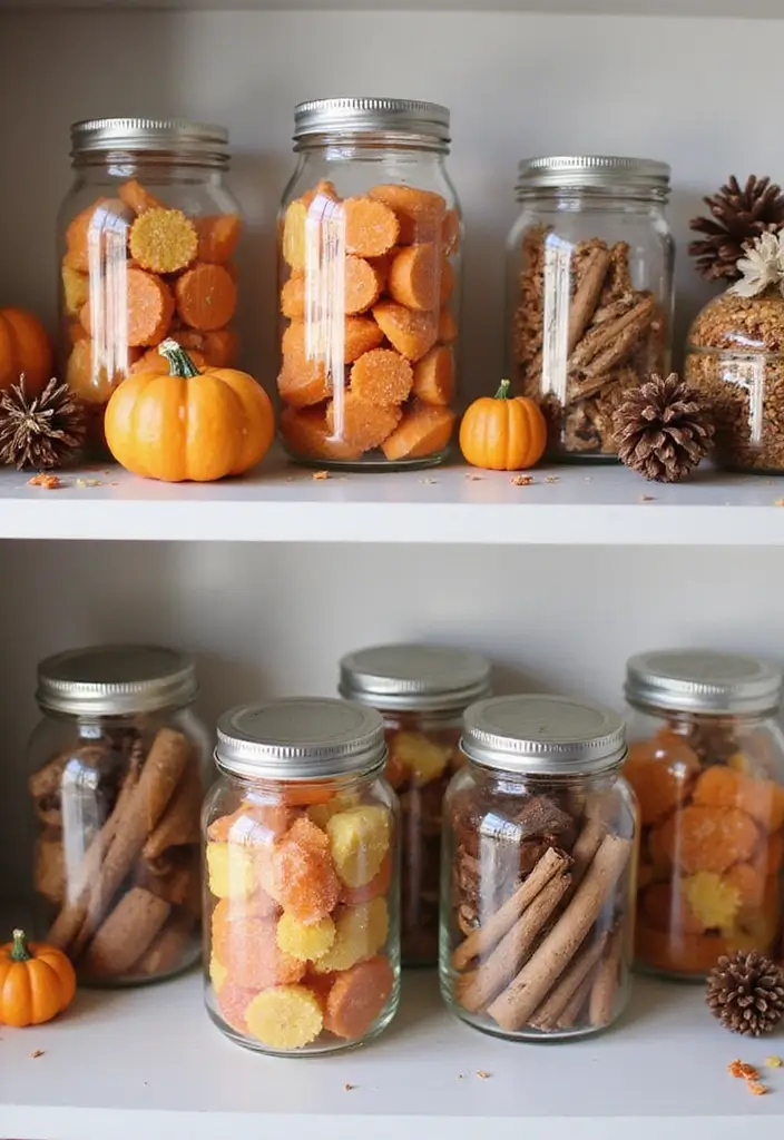 15 Fall Pumpkins Decor Ideas That Will Cozy Up Your Home in Minutes - 7. Pumpkin Spice Apothecary Jars