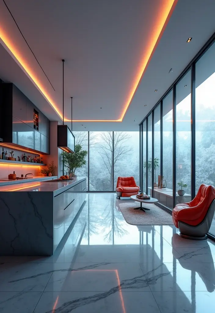 15 Stunning Open Concept Kitchen Living Room Ideas That'll Make You Want to Redesign! - 15. Futuristic Flair