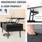 SweetCrispy Lift Top Coffee Tables: Stylish Black Wooden Dining Tables with Hidden Storage for Living Rooms. - Image 6