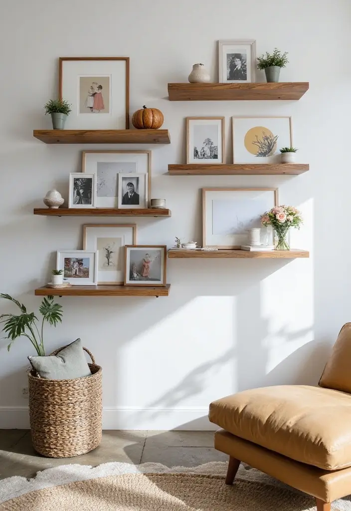 20 Stunning Wall Art Ideas That'll Transform Your Space in Minutes! - 8. Floating Shelves with Artwork