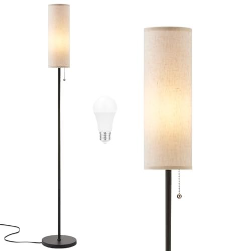 Ambimall 64" Floor Lamp with Bulb - Beige Shade, Pull Ambimall 64'' Floor Lamp for Living Room with Bulb - Tall Lamps with Beige Lampshade & Pull Chain Switch, Pole Lamps for Bedrooms Tall, Minimalist Floor Lamp