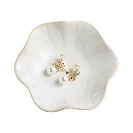 Jewelry Dish Tray, Ring Dish, Ceramic Trinket Tray, Key Bowl, Decorative Plate, for Friends Sisters Daughter Mother (Milky White)