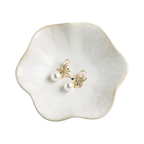 Milky White Jewelry Dish Tray - Ceramic Ring Dish, Trinket Jewelry Dish Tray, Ring Dish, Ceramic Trinket Tray, Key Bowl, Decorative Plate, for Friends Sisters Daughter Mother (Milky White)