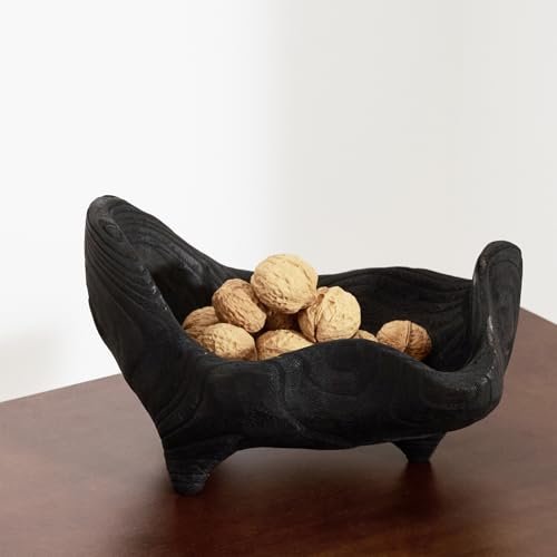DN DECONATION 9.25" Oak Wood Decorative Bowl – Stylish Key, DN DECONATION Oak Wood Black Decorative Bowl-9.25x5.51 Inch Small Bowl for Entryway Key, Fruit, Candy with feet, Boho Farmhouse Home Decor for Dining Room, Coffee Table Centerpiece