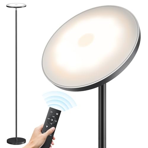 SUNMORY 32W LED Floor Lamp: 3000LM Remote-Controlled, 69" Tall, Dimmable SUNMORY Floor Lamps for Living Room, 32W/3000LM Super Bright LED Floor Lamp with Remote Control, 69" Tall Standing Lamp with Stepless Dimmable, Modern Torchiere Corner Lamp for Bedroom, Office