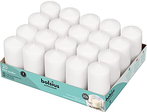 BOLSIUS 20-Pack White Pillar Candles - 2x4" Unscented, Dripless, Smokeless BOLSIUS Set of 20 White Pillar Candles - 2x4 inch Unscented Candle Set - Dripless Clean Burning Smokeless Dinner Candle - Perfect for Wedding Candles, Parties and Special Occasions