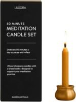 Australian Made 50 Minute Pure Beeswax Candles, Beeswax Meditation Candle Set, Set of 20 mini Candles with Brass Holder, Stress Releif Gifts for Women,Non Toxic Yoga Candle (50 Min Set + Holder)
