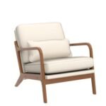 Karl Mid-Century Modern Accent Chair with Pillow, Linen Upholster, Solid Wood Frame, Beige - Image 5