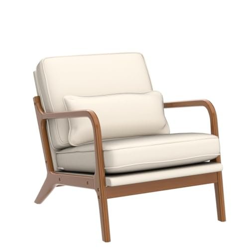 31K7236ZHsL._SL500_.jpg Karl Mid-Century Modern Accent Chair with Pillow, Linen Upholster, Solid Wood Frame, Beige - Image 5