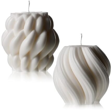 Threlaco 2 Pcs Knot Ball and Swirl Pillar Candles Large Handmade Scented Soy Wax Bubble Aesthetic Candle for Housewarming Gift Room Shelf Decor