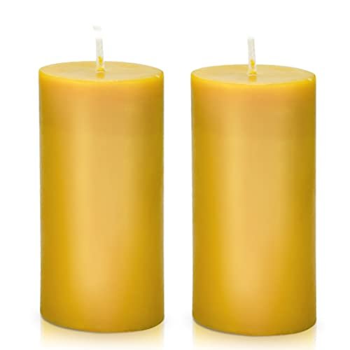 Natural Beeswax Pillar Candle Set - Smokeless, Dripless, Long-Lasting, 1.89x3.86 Natural Beeswax Pillar Candle, Smokeless Dripless Pure Beeswax Candle Set with Natural Scent for Room Decoration Prayer Party, Long Lasting Burn Time,1.89x3.86 inch (2 Pack),Brown Raw