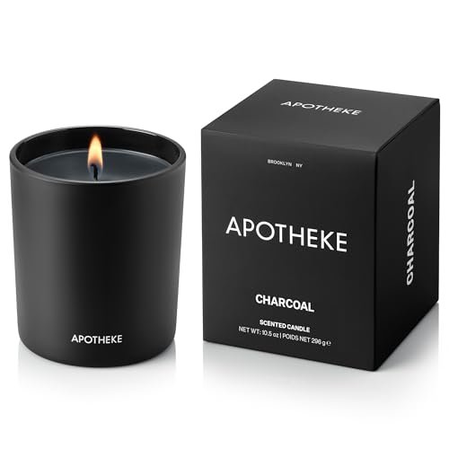 Apotheke Charcoal Scented Candle, 10.5 oz - Soy Wax, Non-Toxic Apotheke Signature Scented Candles for Home, Charcoal - 10.5 oz - Soy Wax, Non Toxic, Large Jar Black - Luxury Candle Gifts for Women & Men - Cedarwood, Sandalwood, Oud, and Amber