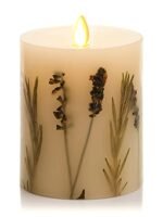 Luminara Realistic Artificial Moving Flame Pillar Candle with Lavender & Rosemary Inclusion - Moving Flame LED Battery Operated Lights - Remote Ready - Remote Sold Separately - 3.25" x 4.5"