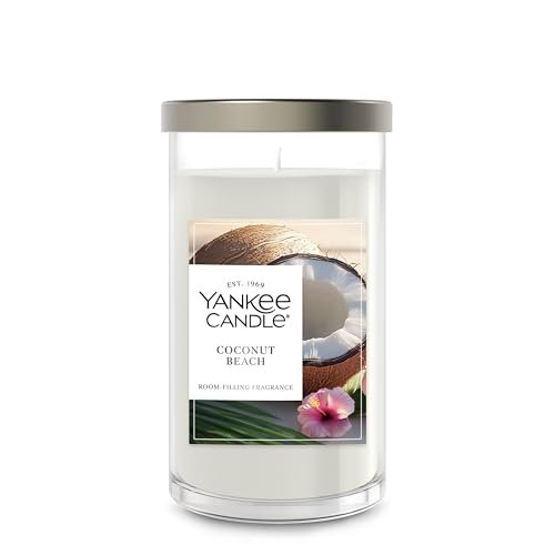 Yankee Candle Medium Pillar in Coconut Beach: 14.25 oz, up Yankee Candle Medium Pillar Scented Candle with up to 115 Hour Burn Time, Premium Plant Wax Blend for Consistent Burn, 14.25 oz Pillar Candle with Room Filling Fragrance, Coconut Beach