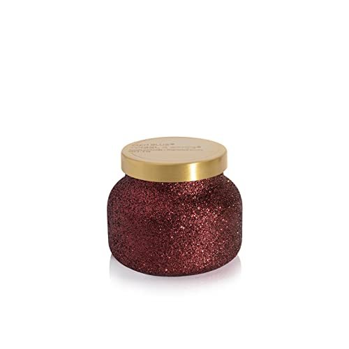 Capri Blue Tinsel & Spice Petite Glam Jar Candle - Capri Blue Tinsel & Spice Holiday Candle - Petite Glam Jar Candle - Juniper Berry, Cinnamon & Vanilla Scented Candles - Soy Wax Blend - Christmas Decor - Red Candles with Maroon Glitter Design (8 oz)