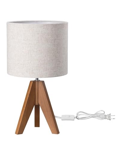 31o6e-WmAwL._SL500_.jpg EDISHINE Tripod Table Lamp: Charming Bedside Lamp with Beige Linen Shade, Perfect for Nursery, Bedroom, or Living Room. 14.2" with Light Brown Wooden Base and E26 Socket. - Image 8