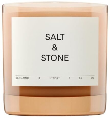 SALT & STONE Scented Candle for Women & Men | Hand-Poured, Aromatic & Fragrant | Coconut & Soy Blend Wax | 100% Cotton Wick | Long-Lasting 50 Hour Burn Time (8.5 oz) (Bergamot & Hinoki)