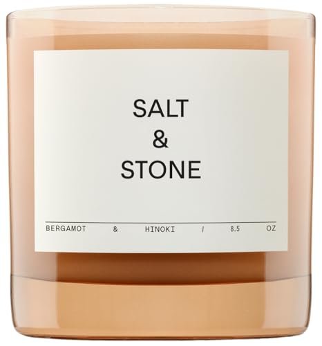 SALT & STONE Scented Candle for Men & Women | SALT & STONE Scented Candle for Women & Men | Hand-Poured, Aromatic & Fragrant | Coconut & Soy Blend Wax | 100% Cotton Wick | Long-Lasting 50 Hour Burn Time (8.5 oz) (Bergamot & Hinoki)