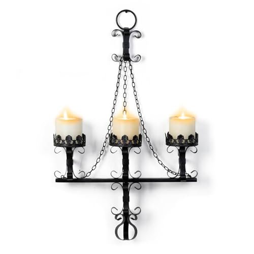 Black Wall Candle Sconces - 3 Iron Candelabras for Gothic Black Wall Candle Sconces,3 Iron Candelabra,Gothic Victorian Decor,Rustic Wall Candle Holder for Bathroom,Living Room,Dining Room