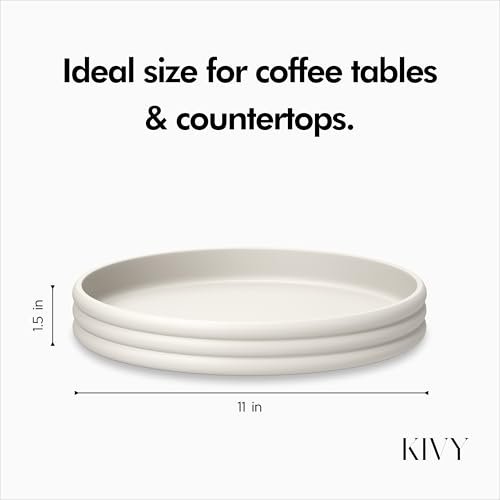 31pgngIVsFL._SL500_.jpg KIVY 11" Round Decorative Concrete Tray - Modern Coffee Table Centerpiece for Living Room & Bedroom (Cream) - Image 4