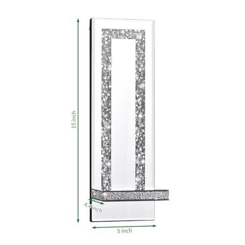 31qmsSbwKtL._SL500_.jpg Aeveco Crystal Crush Diamond Wall Candle Sconces - Set of 2 Silver Holders for Living & Dining Rooms (Rectangle Stripe Style 4) - Image 3