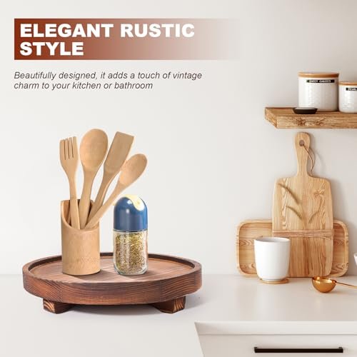 41iBMunKzL._SL500_.jpg DEBETOOL Round Wooden Tray – Rustic Soap Organizer for Kitchen & Bathroom, Farmhouse Decor for Candles, Perfume, and More. - Image 7