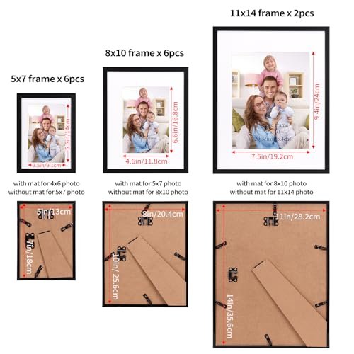 41-oMu0INoL._SL500_.jpg Giftgarden 14-Pack Black Picture Frames with Mats, Perfect for 11x14, 8x10, and 5x7 Photos. Ideal for Walls or Tabletops. - Image 2