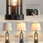 SRJJA Set of 2 Black Table Lamps - Farmhouse Style with USB A+C for Living Room & Bedroom End Tables - Image 2