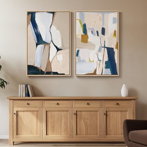 411JaBz3kL._SL500_.jpg Large Framed Neutral Abstract Art Set of 2 | Colorful Modern Canvas Prints for Living Room & Office (24x36 in) - Image 4