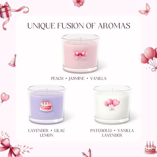 41196iCfYzL._SL500_.jpg CHILLFLAME Birthday Candles Gift Set - Scented Votive Candles for Stress Relief, 3-Pack 7 oz (Pink, Purple, White) for Women & Men. - Image 2