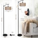 Arc Floor Lamp for Living Room: 3 Color Temperatures, Remote-Controlled, Dimmable Bulb, Boho Style with Rattan Shades - Image 3