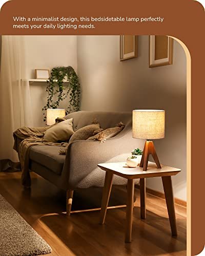 412dXCQJ8IL._SL500_.jpg EDISHINE Tripod Table Lamp: Charming Bedside Lamp with Beige Linen Shade, Perfect for Nursery, Bedroom, or Living Room. 14.2" with Light Brown Wooden Base and E26 Socket. - Image 7