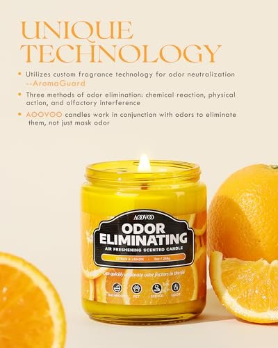 412maCLMNGL._SL500_.jpg AOOVOO Citrus Lemon Odor Eliminating Candle - Neutralizes 95% of Pet, Smoke, and Food Odors Fast, 9oz Soy Air Freshener. - Image 2