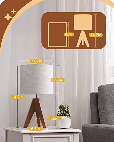 412nlm4KAxL._SL500_.jpg EDISHINE Tripod Table Lamp: Charming Bedside Lamp with Beige Linen Shade, Perfect for Nursery, Bedroom, or Living Room. 14.2" with Light Brown Wooden Base and E26 Socket. - Image 6