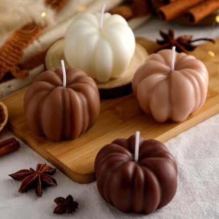 Nuanchu 4 Pcs Fall Pumpkin Shaped Soy Candles Halloween Pumpkin Home Decor Fall Scented Tealight Handmade Candle Thanksgiving Gift Maillard Color Cinnamon Scent for Autumn Halloween Thanksgiving Decor