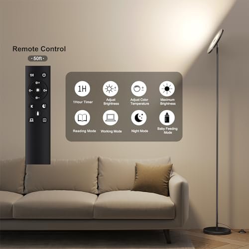 414FmzV8ZwL._SL500_.jpg SUNMORY 32W LED Floor Lamp: 3000LM Remote-Controlled, 69" Tall, Dimmable Modern Torchiere for Living Room, Bedroom, Office. - Image 4