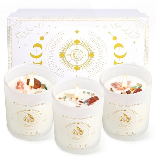 Zodiac Birthday Gifts for Her: Lavender Soy Candles with Healing Zodiac Birthday Gifts for Women, Lavender Scented Candles for Women, Soy Candles with Healing Crystals Healing Stones, Spiritual Astrology Gifts Basket (Fire-Aries, Leo, Sagittarius)