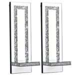 Aeveco Crystal Crush Diamond Wall Candle Sconces - Set of 2 Silver Holders for Living & Dining Rooms (Rectangle Stripe Style 4) - Image 2