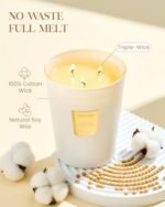M&SENSE Extra Large 35oz Creamy Vanilla 3-Wick Candle: Long-Lasting Aromatherapy for Stress Relief & Home Decor. Perfect Housewarming Gift! - Image 3