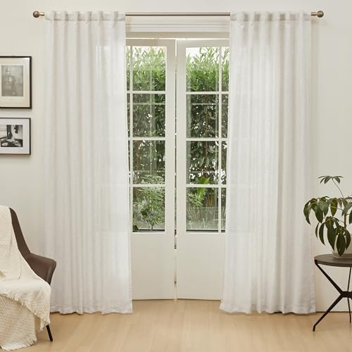 415UK3fIpPL._SL500_.jpg MYSKY HOME Linen Curtains for Living Room: Natural Semi-Sheer Drapes, 84" Length, 2 Panels, Farmhouse Boho Style, Back Tab for Sliding Glass Door, 50" Wide. - Image 2