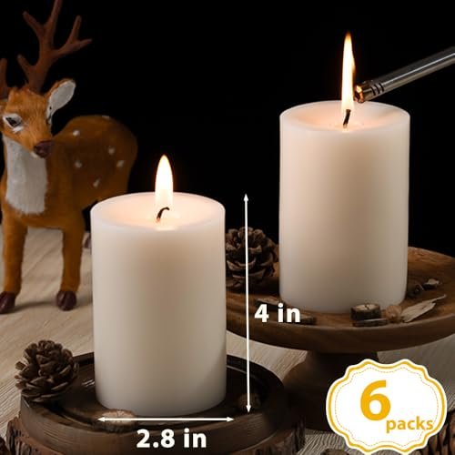 415dBUOfQIL._SL500_.jpg Set of 6 Unscented Ivory Pillar Candles - 2.8x4 inches, Dripless & Smokeless, 50-Hour Burn for Home, Christmas & Dinner Decor. - Image 5