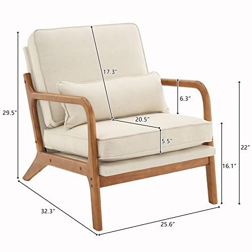 416RITk0JlL._SL500_.jpg Karl Mid-Century Modern Accent Chair with Pillow, Linen Upholster, Solid Wood Frame, Beige - Image 2