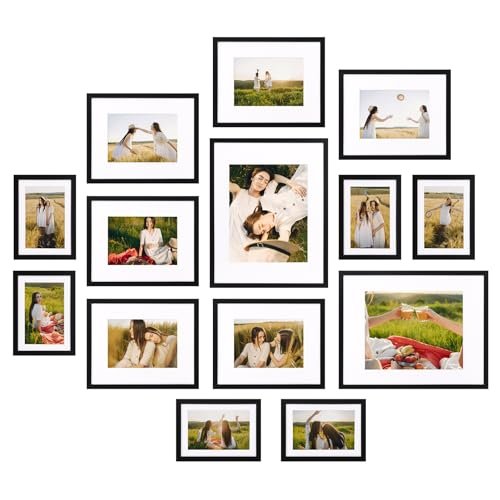 Giftgarden 14-Pack Black Picture Frames with Mats, Perfect for 11x14, Giftgarden 14 Pack Black Picture Frames with Mat for Various Sizes Photos, Assorted Matted Frame Set Including Two 11x14, Six 8x10, Six 5x7, Gallery Frame Collage for Wall or Tabletop Display