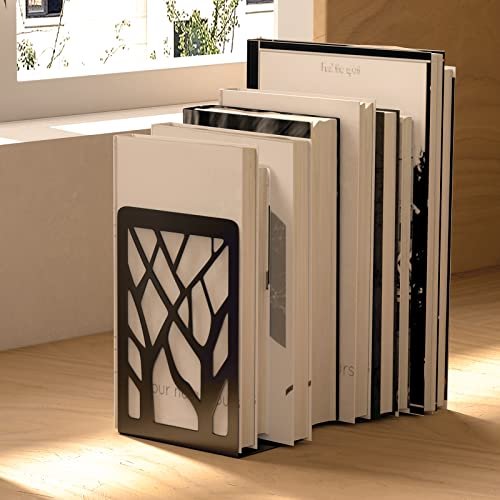 416nJdbtRmL._SL500_.jpg MaxGear Modern Tree Design Bookends – Sturdy, Non-Skid Metal Holders for Books & CDs, 2 Pairs (4 Pieces) in Black, 7"x4.7"x3.5" - Image 8
