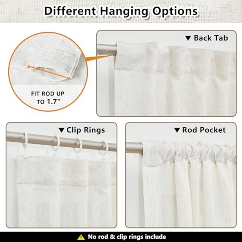 417zT-yyTiL._SL500_.jpg MYSKY HOME Linen Curtains for Living Room: Natural Semi-Sheer Drapes, 84" Length, 2 Panels, Farmhouse Boho Style, Back Tab for Sliding Glass Door, 50" Wide. - Image 3