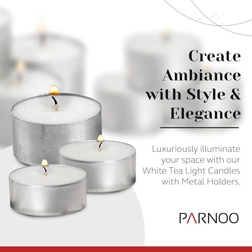 418CwQgBjGL._SL500_.jpg Bulk White Unscented Tea Light Candles in Metal Cups - 250 Votives, 4.5 Hour Burn Time for Weddings & Events - Image 2