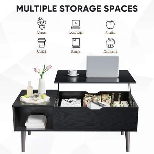 418MHtK6sML._SL500_.jpg SweetCrispy Lift Top Coffee Tables: Stylish Black Wooden Dining Tables with Hidden Storage for Living Rooms. - Image 7